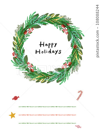 Christmas wreath Christmas card Simple and stylish illustration Handwritten touch 108088244