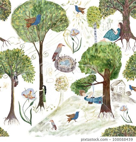 Hand-painted watercolor dreamy pattern on white Hand-painted watercolor dreamy pattern on white 108088439