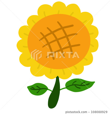A cartoon drawing of a bright yellow sunflower. A cartoon drawing of a bright yellow sunflower. 108088929