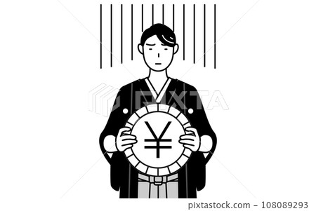 外匯損失和日圓疲軟的形象,身穿鳳頭袴的男子 外匯損失和日圓疲軟的形象,身穿鳳頭袴的男子 108089293