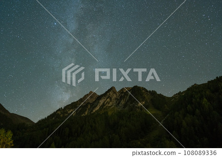 Milky Way over Mountains. Switzerland. Starry Sky. Night Landscape Milky Way over Mountains. Switzerland. Starry Sky. Night Landscape 108089336