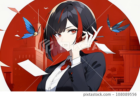 Girl in uniform with bob hair 108089556