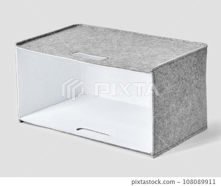 Handcrafted gray felt box with white inner lining and slotted handles Handcrafted gray felt box with white inner lining and slotted handles 108089911