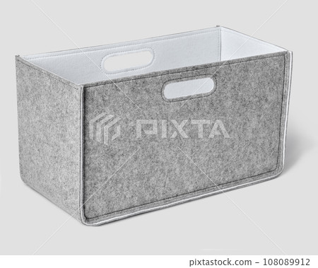Handcrafted gray felt box with slotted handles for storage of things Handcrafted gray felt box with slotted handles for storage of things 108089912