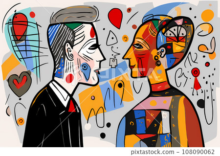 Old man and woman happy to see each other. Elderly couple love. Colorful portrait of two soulmates 108090062