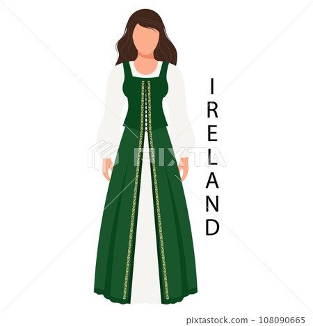 Woman in Irish folk costume. Culture and traditions of Ireland. Illustration, vector Woman in Irish folk costume. Culture and traditions of Ireland. Illustration, vector 108090665