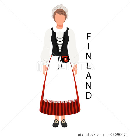 Woman in Finnish folk costume and headdress. Culture and traditions of Finland. Illustration, vector 108090671