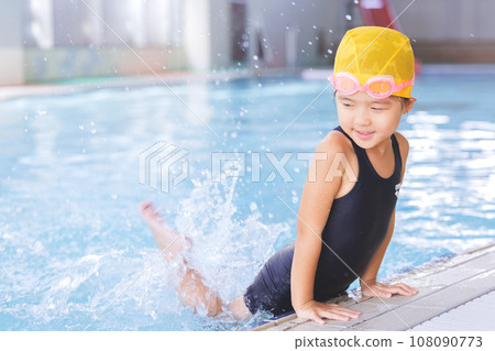 girl going to the pool girl going to the pool 108090773