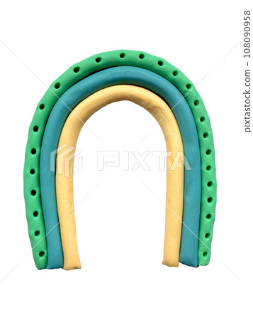 plasticine 3d illustration. boho rainbow. cute picture with a rainbow and a plasticine heart, pastel colors, decoration for children 108090958