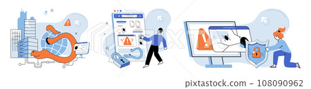 Industrial cyber security. Vector illustration. Hacking poses significant threat to security industrial systems Effective security strategies help safeguard businesses from cyber threats Reports Industrial cyber security. Vector illustration. Hacking poses significant threat to security industrial systems Effective security strategies help safeguard businesses from cyber threats Reports 108090962