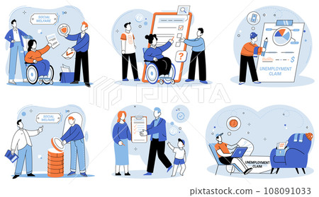 Social insurance. Vector illustration. The insured are guaranteed financial assistance in times need Retirement planning is crucial for long-term financial satisfaction Timely payment insurance 108091033