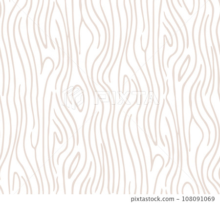 Wood linear texture, beige lines on white background, vector seamless pattern. 108091069