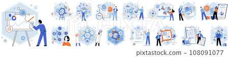 Analysis tool. Business intelligence. Vector illustration Development strategies focus on product innovation and market expansion Marketing campaigns aim to reach target audiences effectively Analysis tool. Business intelligence. Vector illustration Development strategies focus on product innovation and market expansion Marketing campaigns aim to reach target audiences effectively 108091077