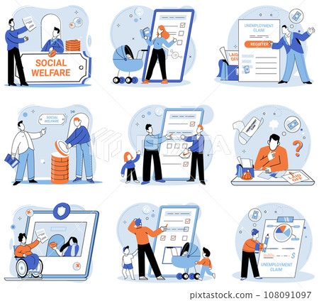 Social security. Vector illustration. Working together as group, we can enhance social security at national level Interpersonal relationships play significant role in social security individuals 108091097