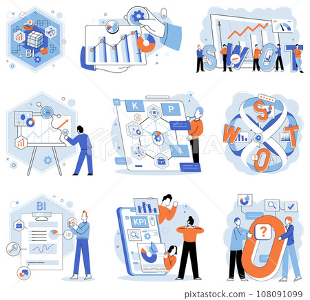 Business strategy. Vector illustration Bundling products or services cincrease market appeal Marketing strategies rely on effective collaboration and communication Modern businesses embrace technology 108091099