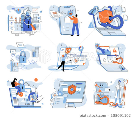 Malware spyware virus. Vector illustration. An attack by trojccompromise security system Effective protection software is essential for defending against malware and spyware The danger hackers 108091102