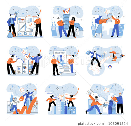 Successful business. Vector illustration. Effective management drives success and accomplishment Cooperation and collaboration foster innovation and progress Successful projects require strategic 108091224
