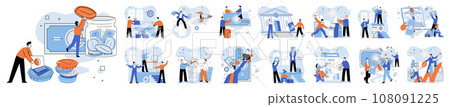 Crowdfunding. Vector illustration. Crowdfunding has revolutionized project funding through power crowd The crowdfunding metaphor compares backers to supportive crowd Donations are crucial for success Crowdfunding. Vector illustration. Crowdfunding has revolutionized project funding through power crowd The crowdfunding metaphor compares backers to supportive crowd Donations are crucial for success 108091225