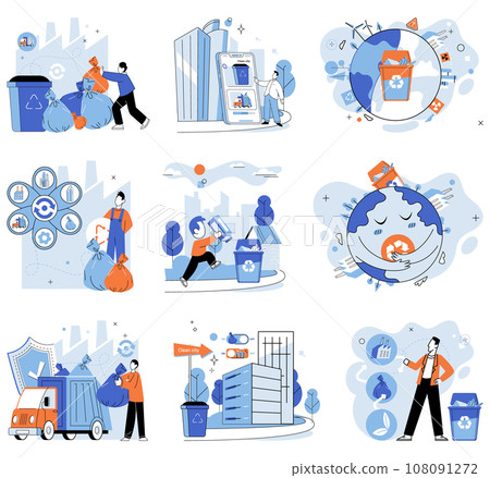 Waste recycling. Vector illustration. Organic waste can be recycled to nurture natures natural processes Pollution poses threat to environment, but recycling can mitigate its impact Environmental Waste recycling. Vector illustration. Organic waste can be recycled to nurture natures natural processes Pollution poses threat to environment, but recycling can mitigate its impact Environmental 108091272