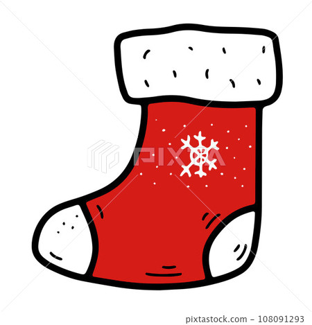 Doodle Christmas stocking with gifts, snow ornament Doodle Christmas stocking with gifts, snow ornament 108091293