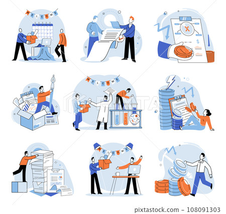 Paperwork. Vector illustration. The individual is always busy with paperwork and other job responsibilities Theres pile papers waiting to be sorted and filed on desk Managing paperwork is essential 108091303