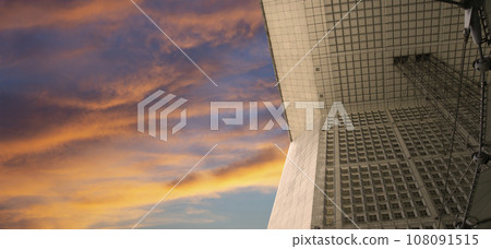 La Grande Arche (against the background of a sky at sunset). La Defense, commercial and business center of Paris, France 108091515