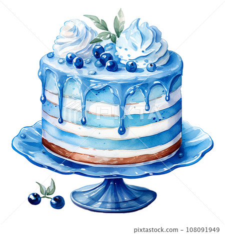 cute watercolor illustration, birthday cake in blue color. theme holiday, birthday, newborn. It's a boy cute watercolor illustration, birthday cake in blue color. theme holiday, birthday, newborn. It's a boy 108091949