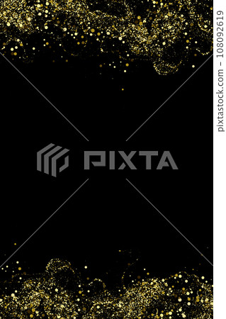 Gold glitter texture, black background. Gold particles in the form of an abstract wave flow. 108092619