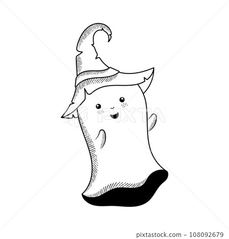 Isolated sketch of a ghost with a witch costume Vector 108092679