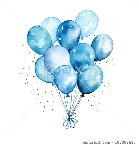 cute watercolor illustration, balloons in blue color. theme holiday, birthday, newborn. It's a boy cute watercolor illustration, balloons in blue color. theme holiday, birthday, newborn. It's a boy 108092683