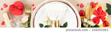 Beautiful romantic table setting top view 108093061