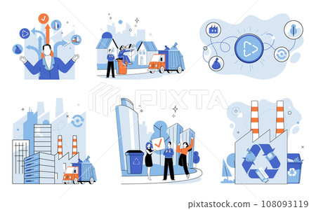 Waste recycling. Vector illustration. Environmental conservation is crucial for preserving natural beauty our planet Reusing materials isecological solution reduces waste and saves resources 108093119