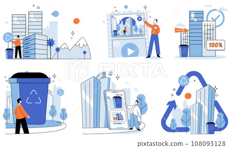 Waste disposal. Vector illustration. It is metaphorical bin where we handle remnants our consumption, making choices have significant impact on environment and world we live Waste disposal. Vector illustration. It is metaphorical bin where we handle remnants our consumption, making choices have significant impact on environment and world we live 108093128