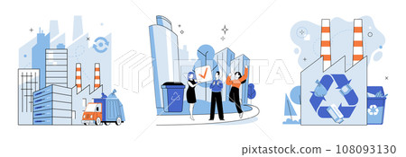 Waste recycling. Vector illustration. Conservation efforts aim to protect natures delicate ecological systems Reusing materials reduces need for new production and minimizes waste Cleaning 108093130