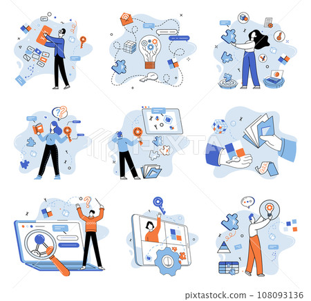 Business idea. Vector illustration. Creative thinking fuels imagination, allowing entrepreneurs to envision new possibilities and carve unique path in business world Strategy is compass guides Business idea. Vector illustration. Creative thinking fuels imagination, allowing entrepreneurs to envision new possibilities and carve unique path in business world Strategy is compass guides 108093136