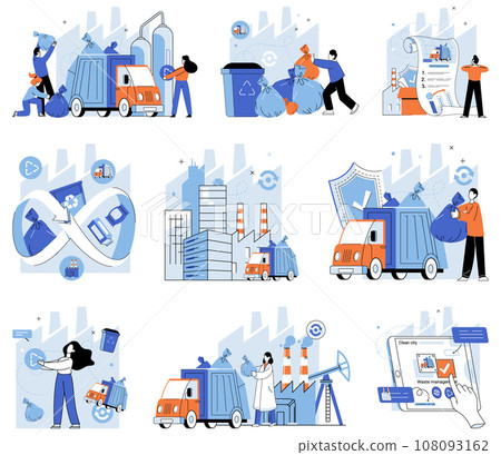 Waste disposal. Vector illustration. Proper disposal hazardous waste minimizes risk contamination and protects humhealth and ecosystem Resource conservation is at core effective waste disposal Waste disposal. Vector illustration. Proper disposal hazardous waste minimizes risk contamination and protects humhealth and ecosystem Resource conservation is at core effective waste disposal 108093162