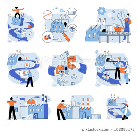 Manufacturer model. Vector illustration. The company has manufactured high-quality goods for decades Production efficiency is crucial for meeting customer demands Developing prototype is essential 108093175