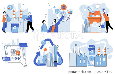 Waste management. Vector illustration. Material circulation within waste management system is essential for resource conservation Responsibility for waste management lies with individuals 108093179