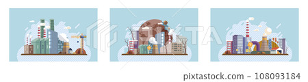 Industrial pollution. Dirty waste. Environmental pollution. Vector illustration. The fight against air, water, and soil pollution is global effort Factory emitting smoke is image industrial progress 108093184