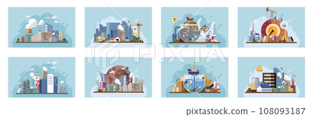 Industrial pollution. Dirty waste. Environmental pollution. Vector illustration. Smokes with smog are manifestation our industrialized society Trash emission is overlooked aspect environmental 108093187