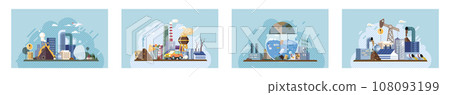Industrial pollution. Dirty waste. Environmental pollution. Vector illustration. Factory emitting smoke is common sight near industrial zones Toxic waste chemicals are being dumped into rivers Industrial pollution. Dirty waste. Environmental pollution. Vector illustration. Factory emitting smoke is common sight near industrial zones Toxic waste chemicals are being dumped into rivers 108093199
