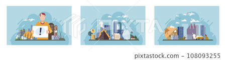 Industrial pollution. Dirty waste. Environmental pollution. Vector illustration. Factory emitting smoke is image industrial progress and environmental degradation Toxic waste chemicals are stored Industrial pollution. Dirty waste. Environmental pollution. Vector illustration. Factory emitting smoke is image industrial progress and environmental degradation Toxic waste chemicals are stored 108093255