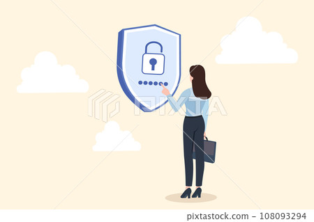 smart business woman Protect access to company information, touch to unlock, success business key, maintain security, Vector illustration. smart business woman Protect access to company information, touch to unlock, success business key, maintain security, Vector illustration. 108093294