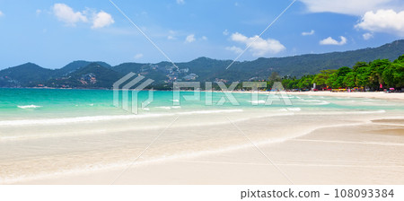 View of beautiful white sand beach with turquoise water of Chaweng beach, in Koh Samui, Thailand. View of beautiful white sand beach with turquoise water of Chaweng beach, in Koh Samui, Thailand. 108093384