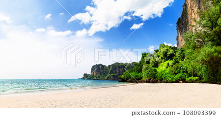 Panorama of beautiful sand Railay Beach in Krabi province. Ao Nang, Thailand. 108093399