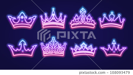A set of neon gradient crowns. Vector illustration A set of neon gradient crowns. Vector illustration 108093479