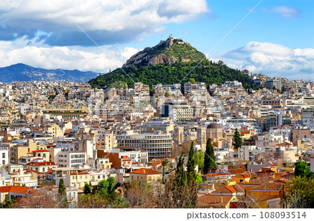 View of Lycabettus mount from Acropolis hill in Athens, Greece. View of Lycabettus mount from Acropolis hill in Athens, Greece. 108093514