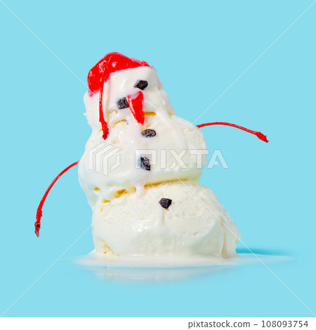 melting scoops ice cream snowman isolated on blue melting scoops ice cream snowman isolated on blue 108093754