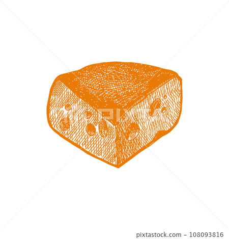 Watercolor piece swiss cheeses emmental cheese triangle with holes. Delicious milk food hand-drawn illustration isolated on white background. Perfect for menu, recipe, label, packaging design. Watercolor piece swiss cheeses emmental cheese triangle with holes. Delicious milk food hand-drawn illustration isolated on white background. Perfect for menu, recipe, label, packaging design. 108093816