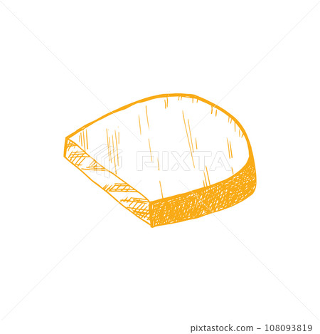 Watercolor gouda cheese, yellow dutch piece block, hard milk dairy product. Delicious food hand-drawn illustration isolated on white background. Perfect for menu, recipe, label, packaging design. 108093819
